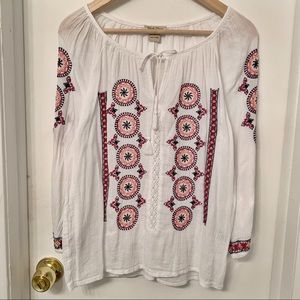 Lucky brand boho embroidered white peasant top S